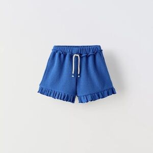 Zara Blue Ruffle Knit Shorts